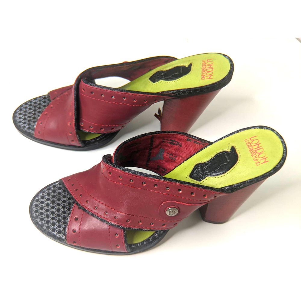 Vintage London Underground Sandals burgundy Red Heels Slip-on Women's Size 7.5